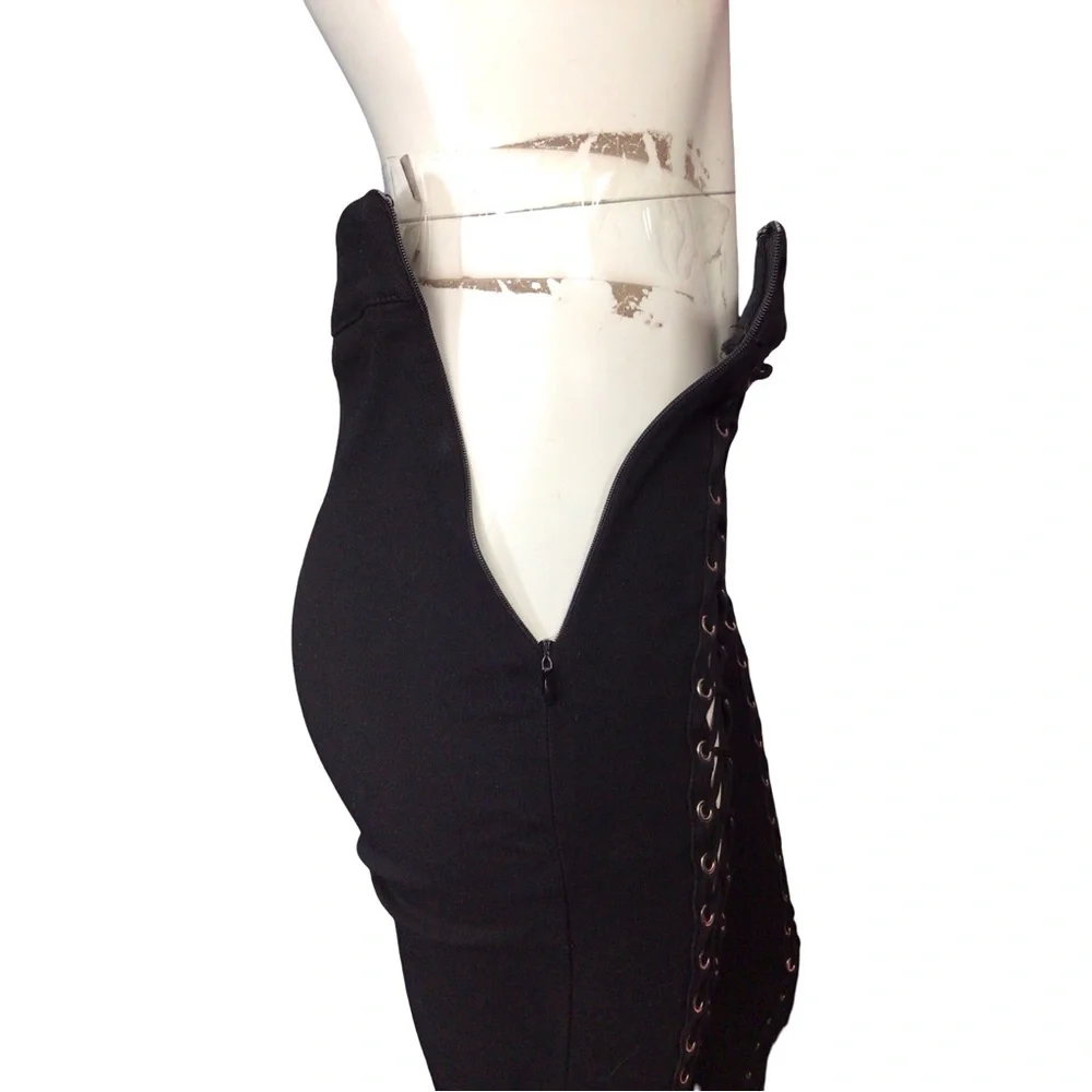 Black Lace-Up High-Waisted Gothid Pants size Small - Picture 6 of 8